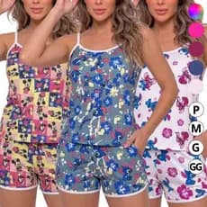 Kit Pijama Feminino Baby Doll Estampado Conjunto Short Blusa P M G GG