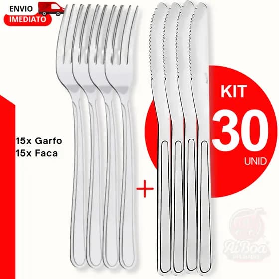 Kit 30/16/12 Peças - Talheres Garfo Faca Mesa Buffet Restaurante Faqueiro Premium Aço Inox