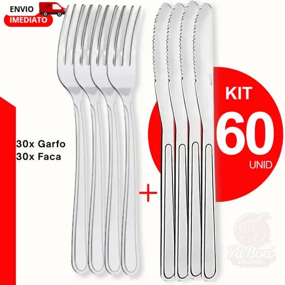 Kit 60/30/20 Peças - Talheres Garfo Faca Mesa Buffet Restaurante Faqueiro Premium Aço Inox