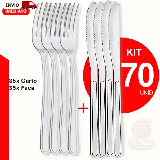 Kit 70/36/20 Peças - Talheres Garfo Faca Mesa Buffet Restaurante Faqueiro Premium Aço Inox