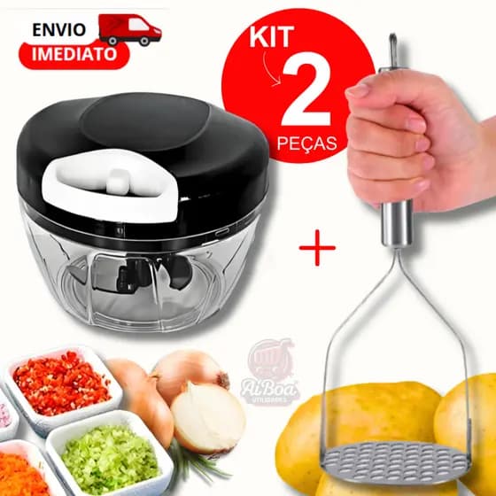 Kit Processador Manual 500ml Amassador de Batatas Inox Cozinha Prática Utensílios Domésticos Kits Variados