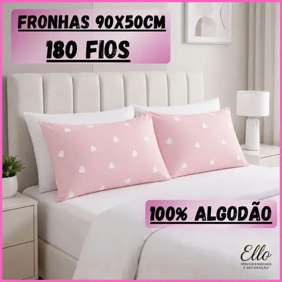 Par Kit 2 Fronhas Percal 180 Fios 100% Algodão 90x50cm Macia Resistente