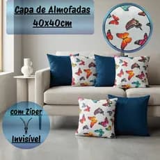 Capas de Almofadas Decorativas Kit 2, 4 ou 6 Peças 40x40 cm c/ Zíper Linha Borboletas