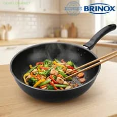 Panela Wok Brinox 26cm 3L Antiaderente Pro-Flon PFOA Free - Alumínio Durável, Cozimento Rápido