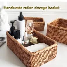 Cesta De Vime Tecida À Mão/Retangular Para Frutas/Chá/Lanches/Pão/Armazenamento De Utensílios De Cozinha