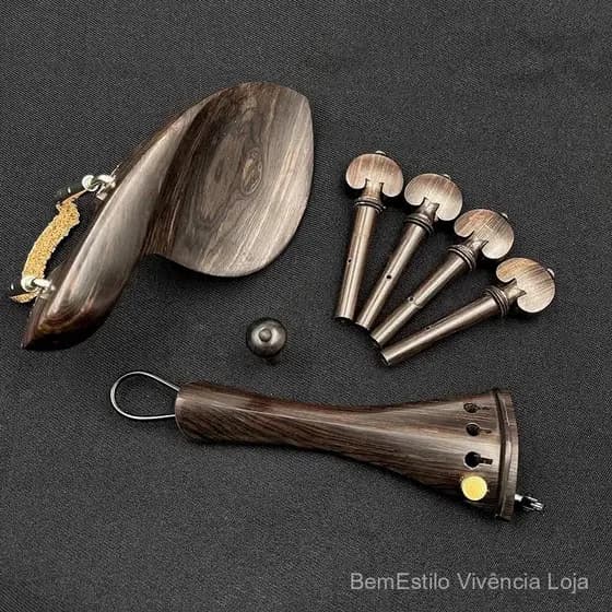 1 conjunto de acessórios de madeira de ébano natural para violino 4/4 de alta qualidade, peças, acessórios, corda, pinos