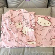 HelloKitty Sanrio Bonito Impressão Pijama Feminino Manga Curta Estudante Nova Mulher Kawaii Conjunto Outfit Causal Casa