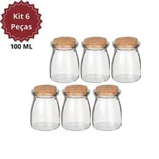 Kit 6 Potes de Vidro para Temperos 100ml com Tampa de Rolha Cortiça Organizador