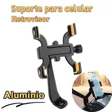 Suporte Para Celular 360 Graus Motocicletas E Bicicletas Retroisor Em Aluminio Universal Gps Biz