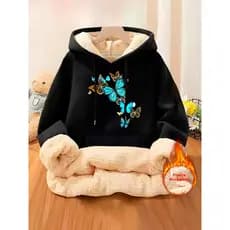 Blusa Moletom Feminino Casaco Moletom Feminino Moletom Peluciado Feminino Pelúcia Casual Conforto Estiloso
 Preto
