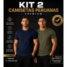 Kit 2 Camisetas Masculinas Malha Peruana Algodão Elastano Cotton Confortável Durável 40.1 Masculina