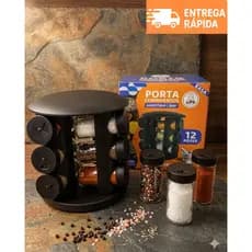 Porta Tempero 6 e 12 Potes de Vidro base Giratório 360° Tampa Dosadora Cozinha Organizada