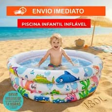 Piscina Inflável Infantil 3 Anéis 180 Litros Fundo Do Mar Para Crianças, Campo, Praia, Piscina