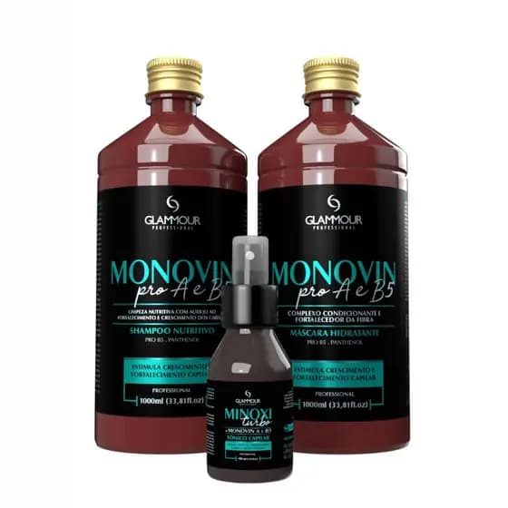 Kit Capilar Pro Monovin A e B5 Antiqueda Crescimento e Fortalecimento = Tonico Turbo Glammour