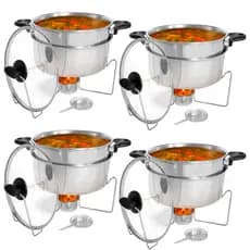 Kit 04 Rechaud Banho Maria 5 Litros Alumínio Para Caldos Buffet Restaurante Festas