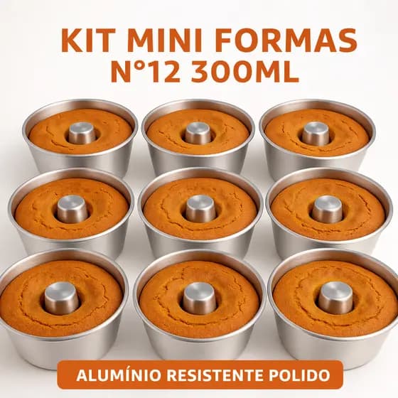 Kit Mini Formas Nº12 300 ml Alumínio Premium Bolos Vulcão Decorados Mini Pudim Confeitaria Doces