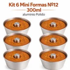 Jogo 6 Mini Formas Nº12 300 ML Bolos Vulcão Mini Pudim Alumínio Premium Reforçado Festas Gourmet