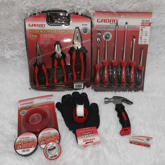 Kit Jogo Chaves Ferramentas Básico Martelo Fenda Philips Alicate 14 peças
