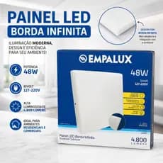 Painel Led Plafon Quadrado Sobrepor Branco 48W 6500K Branco Bivolt Borda Infinita Empalux