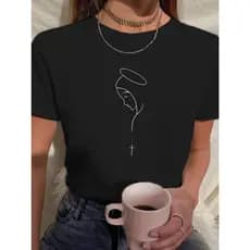 Camiseta Feminina Babylook Tshirt Nossa Senhora Minimalista Religião Católica 100% Algodão