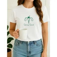Camiseta Feminina Babylook Tshirt Serviço Social Verde Faculdade Curso Simbolo Brasão 100% Algodão