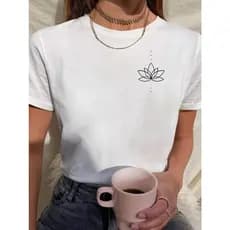 Camiseta Feminina Babylook Tshirt Flor De Lotus Namaste Minimalista 100% Algodão