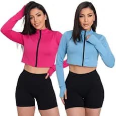 Kit 2 Cropped Jaqueta Treino Fitness Ar Livre Proteção  Termica UV  Blusa Moderna Confortável