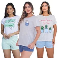 Kit 3 Pijamas Verão Primavera Curto Leve Confortável Dormir Fresquinho