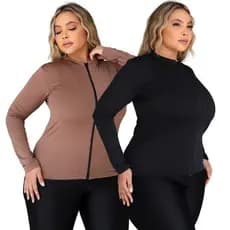 Kit 2 Jaqueta Plus Size Casaquinho Academia Blusinha Fit Leve Respirável Com Proteção Solar UV 50+