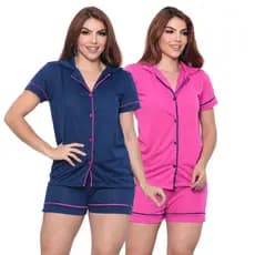 Kit 2 Pijama Feminino Com Botão Baby Doll Americano Blogueirinha Algodao Slim Patricinha