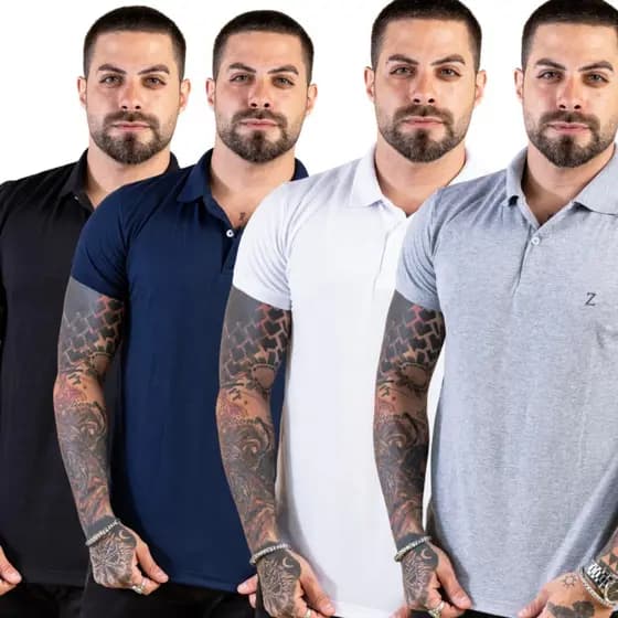 Kit 4 Camisa Polo Masculina Camiseta Gola Atacado Uniforme Liso