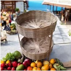fruteira de chão de 2 andares artesanal de bambu para frutas ..