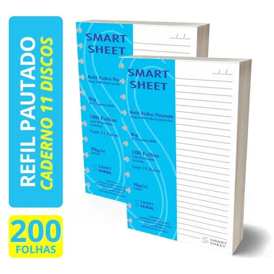 Refil Caderno Discos 90g Pautado Grande 200 Folhas 11 Furos