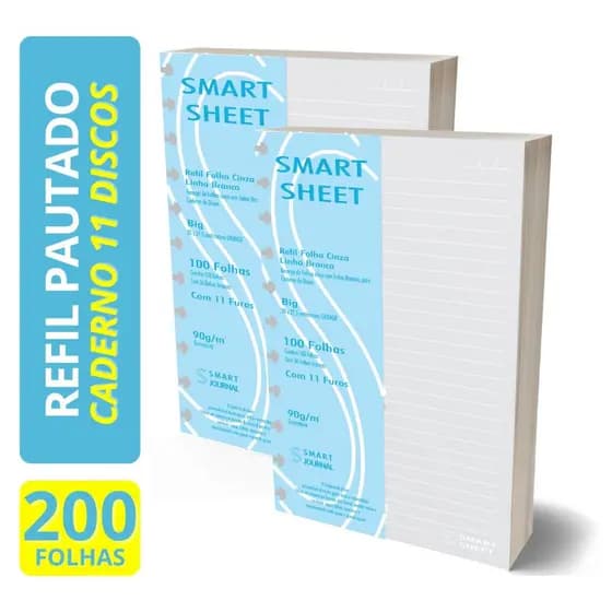 Refil Caderno Discos 90g Pauta Branca Grande 200 Folhas 11 Furos