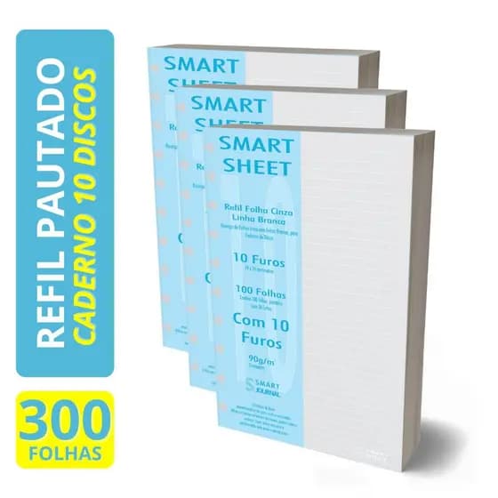 Refil Caderno Discos 90g Pauta Branca B5 300 Folhas 10 Furos