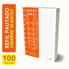 Refil Caderno Discos 120g Pautado B5 100 Folhas 10 Furos 19x26cm
