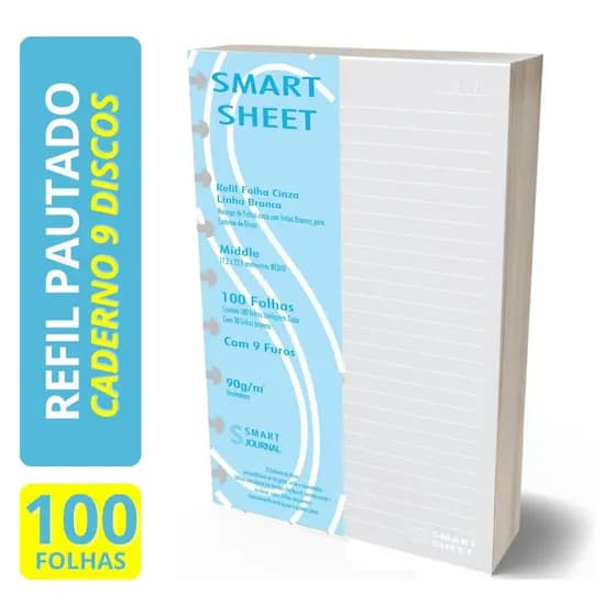 Refil Caderno Discos 90g Pauta Branca Medio 100 Folhas 9 Furos