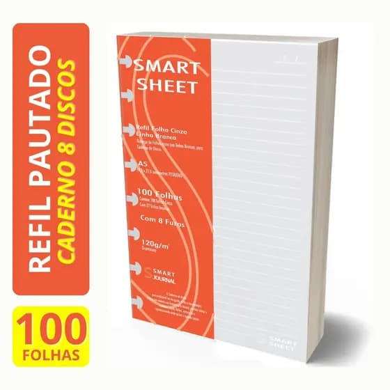 Refil Caderno Discos A5 120g Pauta Branca 100 Folhas 8 Furos 14,8x21cm