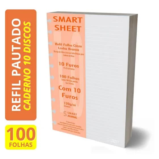 Refil Caderno Discos 120g Pauta Branca 100 Folhas 10 Furos 19x26cm