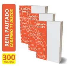 Refil Caderno Discos 120g Pauta Branca 300 Folhas 11 Furos 20x27,5cm