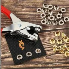 Alicate Colocar Ilhos Rebite Manual Com 100 Ilhoses Dourados
