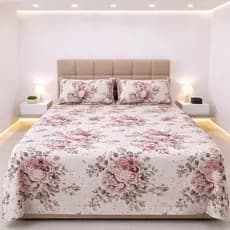 Cobre Leito Casal Queen Colcha Kit 3 Peças - Tecido Piquet Varias Estampas