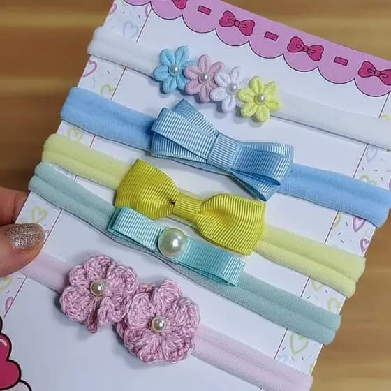 Kit com 5 faixinhas para bebê, laços para recém nascido, saída de maternidade, chá de bebê