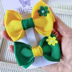 Laço Infantil Copa Brasil Verde e Amarelo | Laço de Cabelo para Meninas | Unidade ou Par