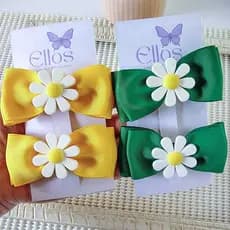 Laço Copa Infantil Verde e Amarelo Margarida | Par ou Kit com 4 Laços para Meninas