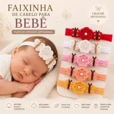Faixinha de Bebê Menina em Crochê Artesanal | Faixa de Cabelo para Bebê | Unidade ou Kit