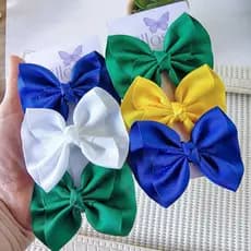 Kit Laços Infantil Copa Brasil 8cm Verde Azul Branco Amarelo | Laço para Menina
