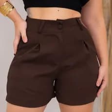 short feminino alfaiataria social cintura Alta com elastano