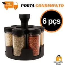 Porta Condimentos 6 Peças de Vidro com Suporte Giratório – Organização e Praticidade para Cozin