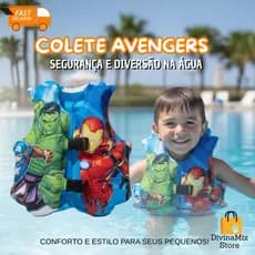 Colete Boia Vingadores Infantil – Segurança e Flutuação para Crianças em Piscina, Praia e Lazer Aquático